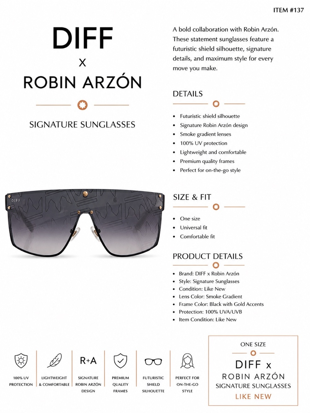 Diff Eyewear Robin Arzón Signature Shield Sunglasses - Black with Gold Accents